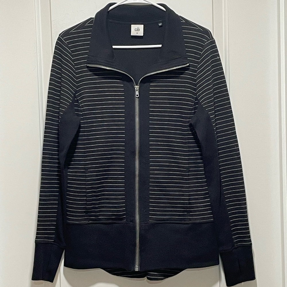 CAbi #3378 Sprint Jacket Medium Full Zip Stripe Curved Back Hem Pockets Black - Picture 3 of 12